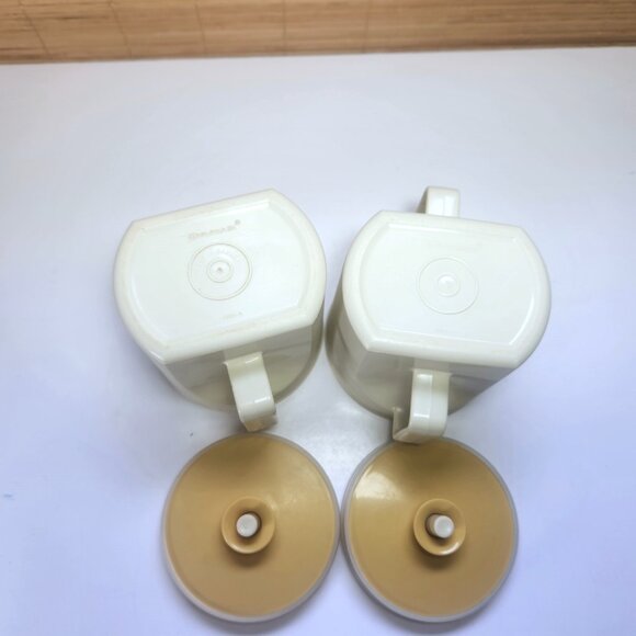 Tupperware Creamer Sugar Bowl Set Matching Almond Harvest Gold Push Button Lids - Picture 5 of 8